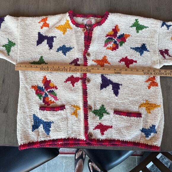 Price reduced! Vintage Amano Cardigan Bolivia 100% Wool sweater with butterflies - Picture 4 of 8